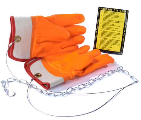 The PVC Gloves include chains and wires to conveniently attach to the overhead guard and allow easy access for operators.